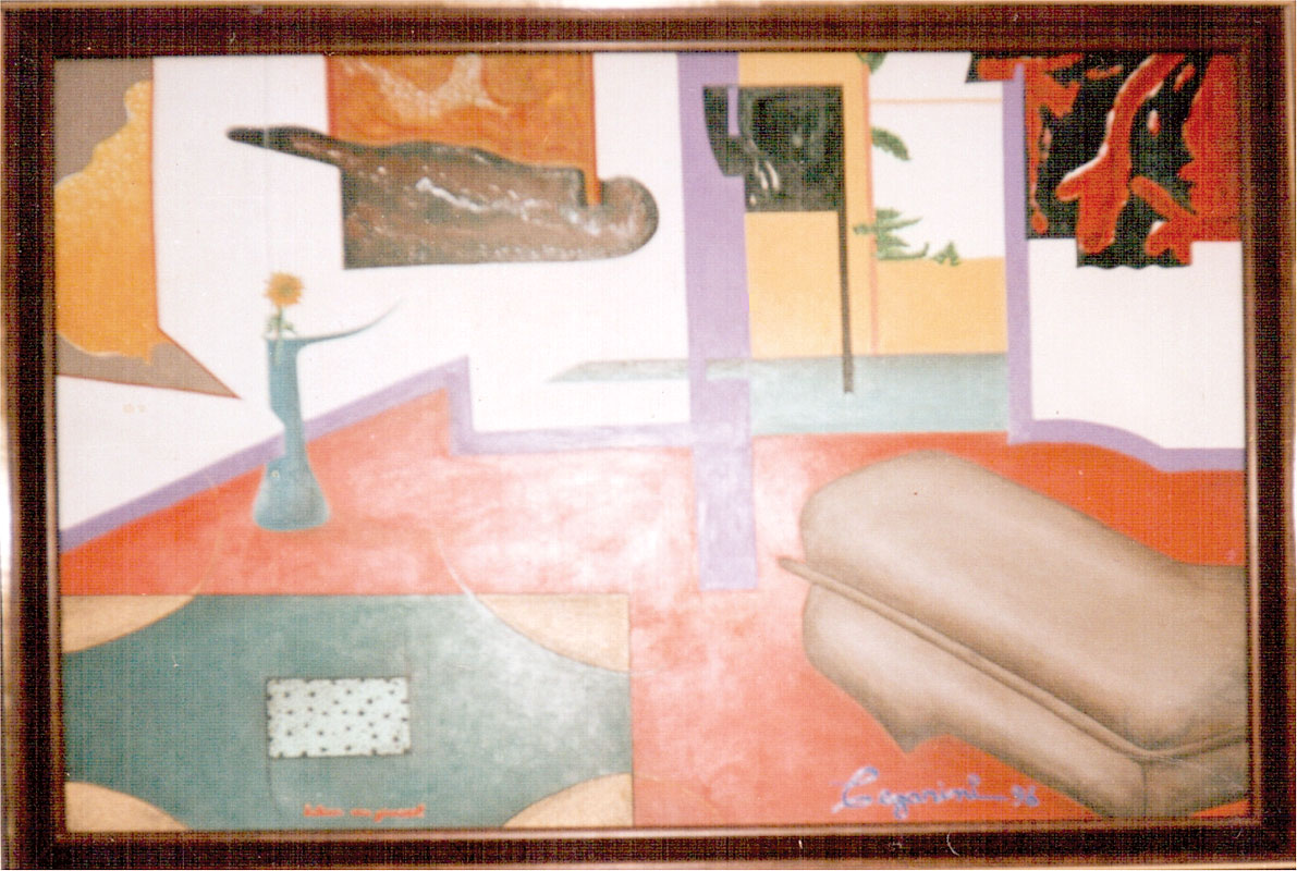 1996 – Interior com Girassol –  Acrílica s madeirite – estilo tracista
