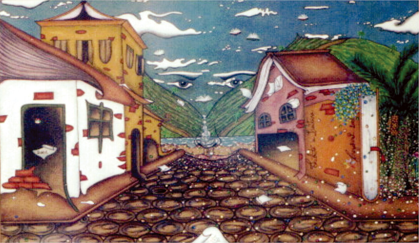 2001 – Tributo a Leitura 2 – Lápis de cor e acrílica s cartão – estilo surrealista
